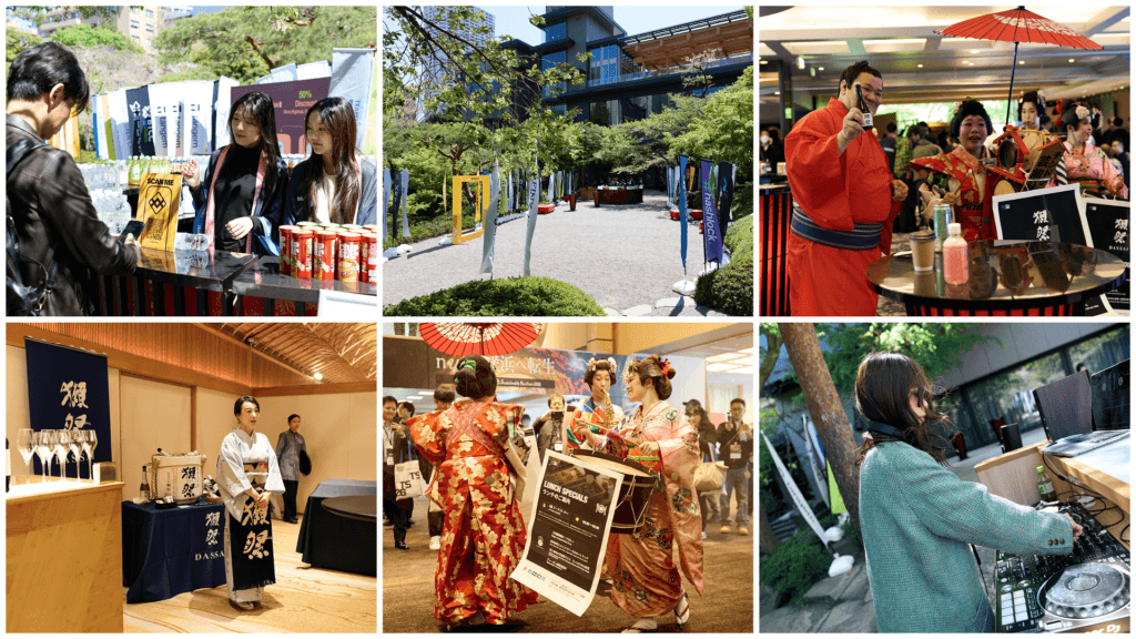 1F : テラス (TEAMZ Bar、協賛企業Flags、Binance Japan記念写真フレーム)相撲そしてちんどん屋パフォーマンス 獺祭Happy Hour、Terrace DJ